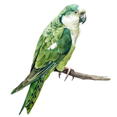 A watercolor vector of a Quaker Parrot, isolated on a white background. Quaker Parrot vector.