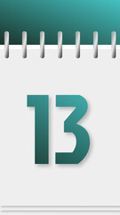 Calendar with days of the year, green top, day 13.
