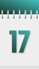 Calendar with days of the year, green top, day 17