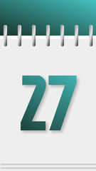 Calendar with days of the year, green top, day 27.
