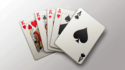 A hand of playing cards featuring four Aces and one King, portraying a winning poker hand.
