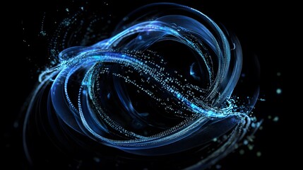 Digital background featuring swirling lines of code with holographic elements