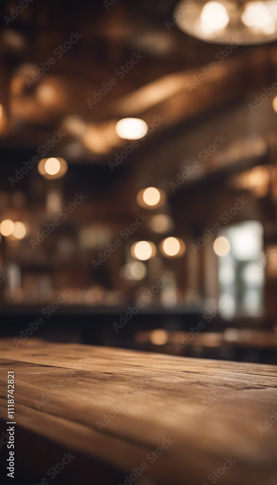 Aufkleber empty wooden table rustic and blurred background of bar or pub for product display high quality phot