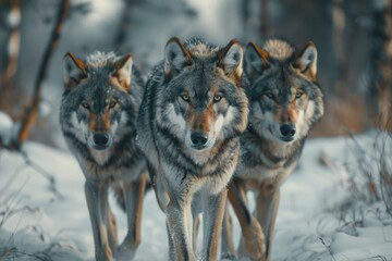Fototapeta premium Three wolves marching together