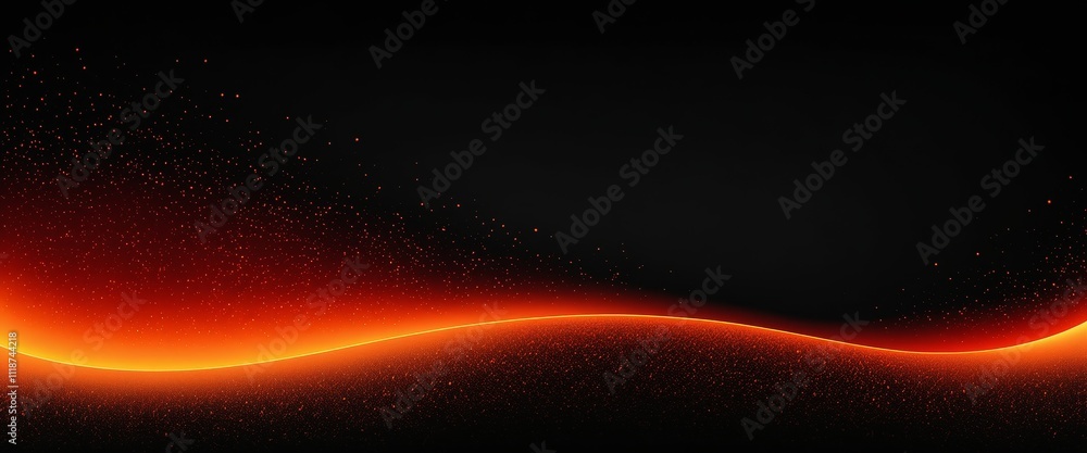 Poster dynamic fiery wave with sparkly particles on dark background