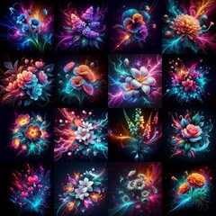 Flowers blending neon and plasma. AI generated illustration