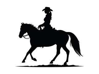 Beautiful woman Cowgirl riding a horse with Lasso Silhouette Vector illustration 