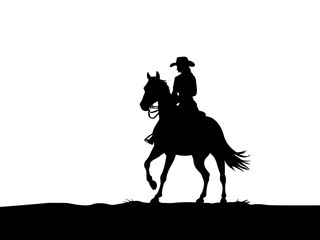Beautiful woman Cowgirl riding a horse with Lasso Silhouette Vector illustration 