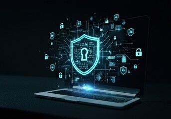 Fototapeta premium Cybersecurity and privacy concepts to protect data and encryption, secure internet network security technology. Businessman protecting personal data by Lock icon of cyber
