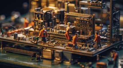 Miniature Cityscape on a Circuit Board