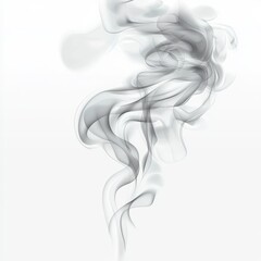 Abstract gray smoke swirling plumes rising over white background pollution vapor cigarette toxic gas steam aromatherapy design element magic mystery genie concept airy wave dynamic flowing fog motion