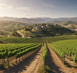 Fototapeta premium Rolling hills of vineyards in the countryside , countryside, rolling hills, peaceful surroundings