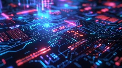 Obraz premium A closeup of a futuristiclooking computer screen displaying complex algorithms and data representing the role of AI in optimizing operations within a microfactory.