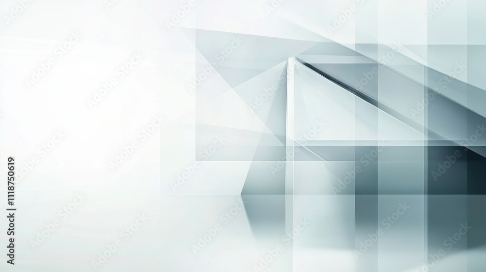 Poster abstract geometric design with layered translucent shapes in a light color palette.