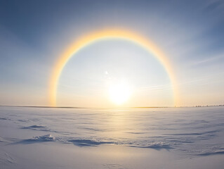 Sun halo with sun dogs in a wintry countryside