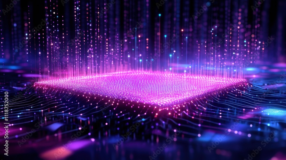 Aufkleber a vibrant digital chip surrounded by glowing data streams, symbolizing advanced technology.