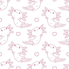 Seamless pattern Axolotl Outline Little cartoon animal