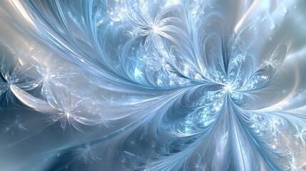 Frosty Blue Fractal Flowers, Abstract Winter Design