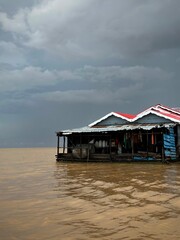 Close-up of a colorful floating market in a Cambodian lake (Tonle Sap Lake, Cambodia)