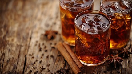 Holiday Iced Tea with Cinnamon Stick and Star Anise: A refreshing iced tea with warm holiday spices,