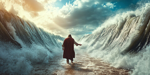 Fototapeta premium Biblical Scene of Waves Dividing