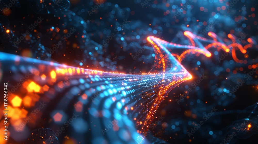 Poster neon lines twisting in a dark abstract space create a futuristic vibe. concept of technology and dig