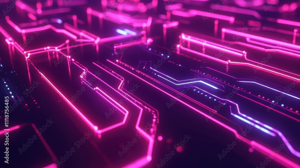 Aufkleber abstract digital circuit design with neon colors, representing technology and innovation.