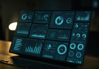 Data analysis science and big data with AI technology. Analyst or Scientist uses a computer and dashboard for analysis of information on complex data sets on computer. Insights development