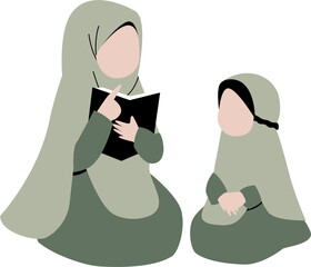 Mother and daughter reading together illustration