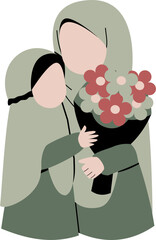 Mother and child with flower bouquet illustration