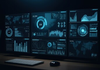 Fototapeta premium Data analysis science and big data with AI technology. Analyst or Scientist uses a computer and dashboard for analysis of information on complex data sets on computer. Insights development