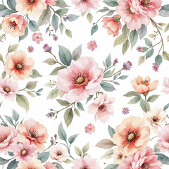 Obraz premium Watercolor seamless pattern with flowers, floral background