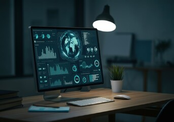 Data analysis science and big data with AI technology. Analyst or Scientist uses a computer and dashboard for analysis of information on complex data sets on computer. Insights development