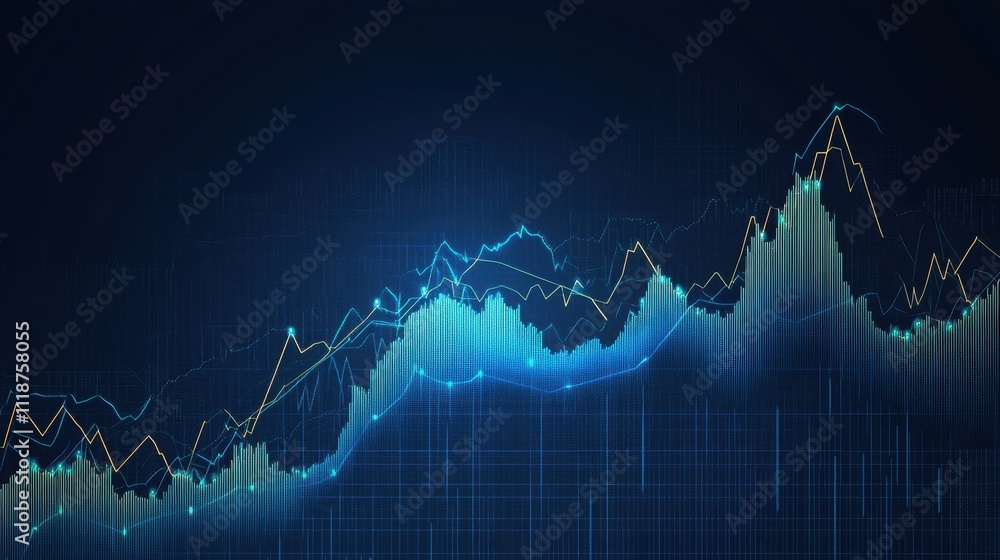 Poster a digital representation of financial data trends and market analysis.