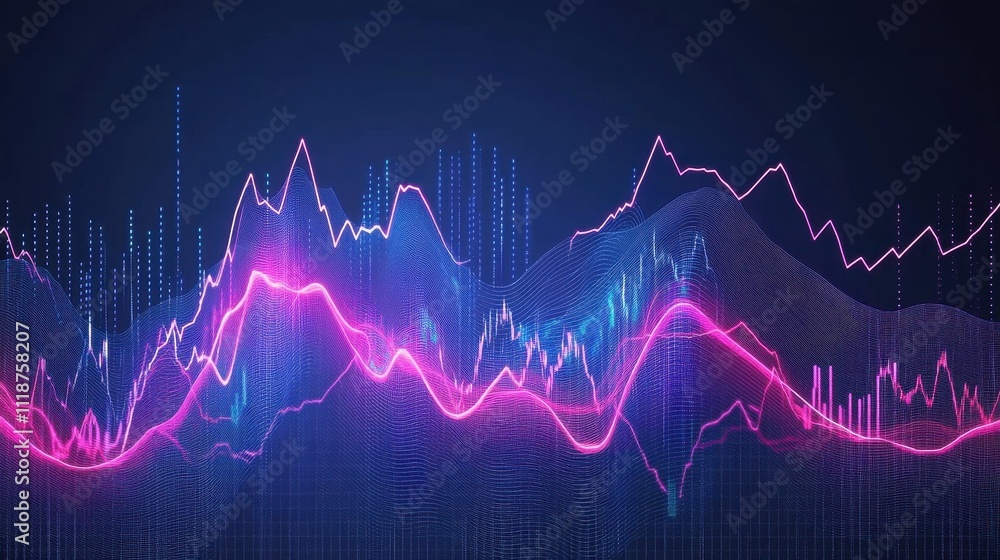 Poster abstract visualization of data trends with vibrant colors and dynamic lines.