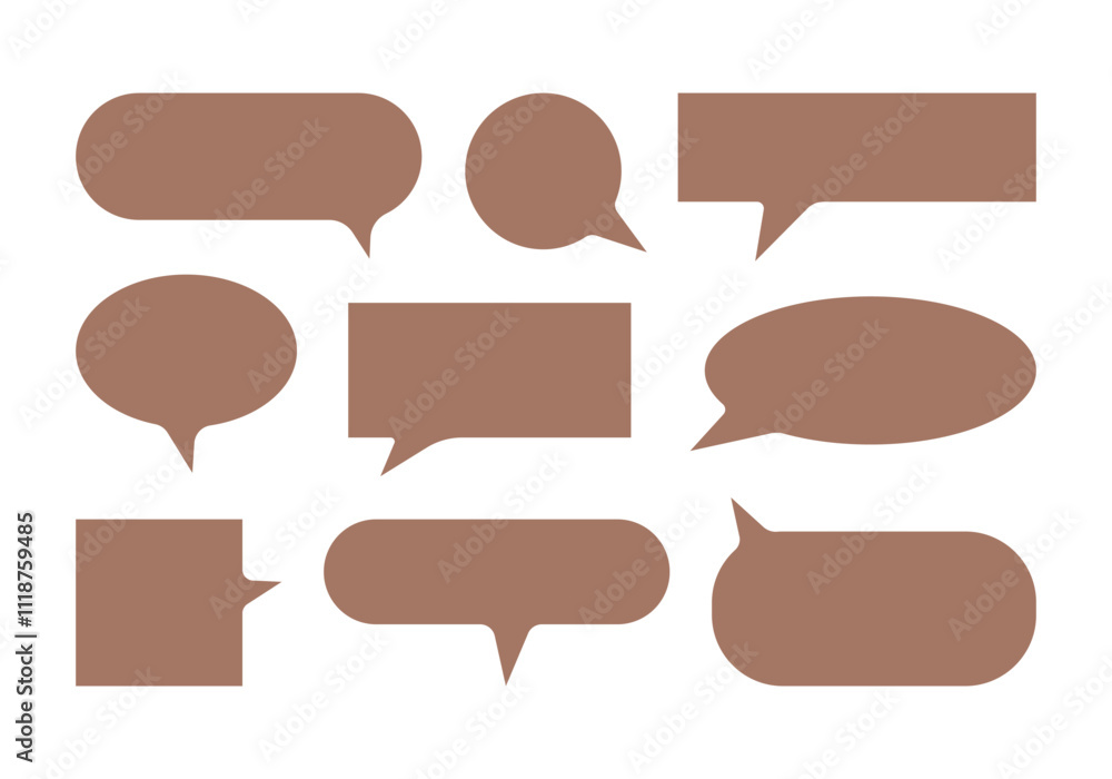 Poster Mocha Mousse color Speech bubble set. Empty textbox for message and info