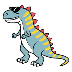 Fototapeta premium a cartoon of a dinosaur with sunglasses on his head.