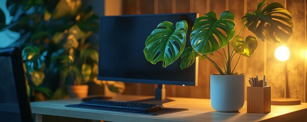 Monstera Plant in White Vase on Desk