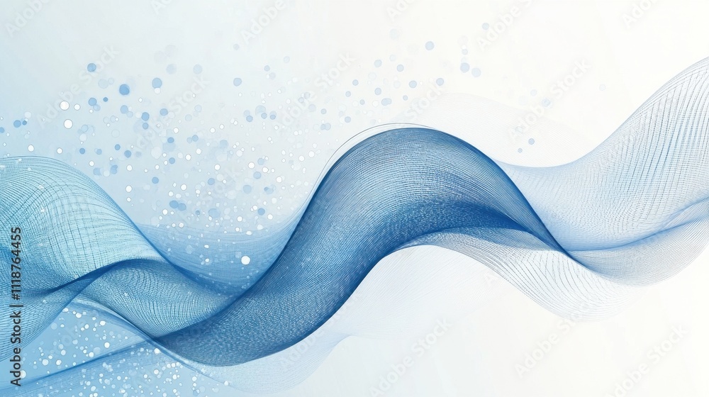 Poster abstract blue wave design with soft gradients and sparkles for a calming visual effect.