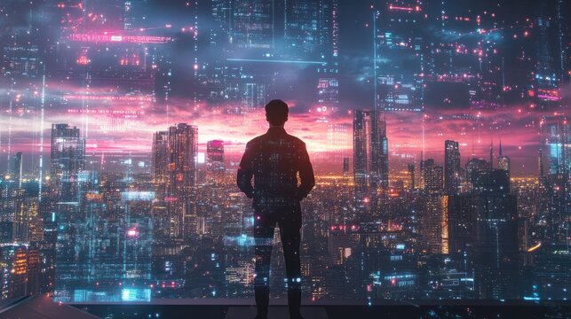 Futuristic business digital financial data technology concept for future big data analytic and business intelligence research for businessman analyst invest decisions making panoramic banner kudos - Powered by Adobe