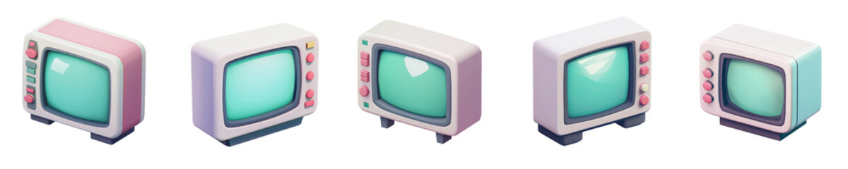 vintage television monitor - 3d Set on transparent background PNG file