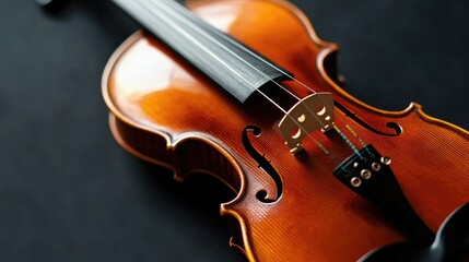 Fototapeta premium Elegant Violin: Close-Up of a Classical Musical Instrument Set Against a Dark Background