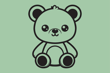 A simple black-and-white line art illustration of a cute teddy bear.