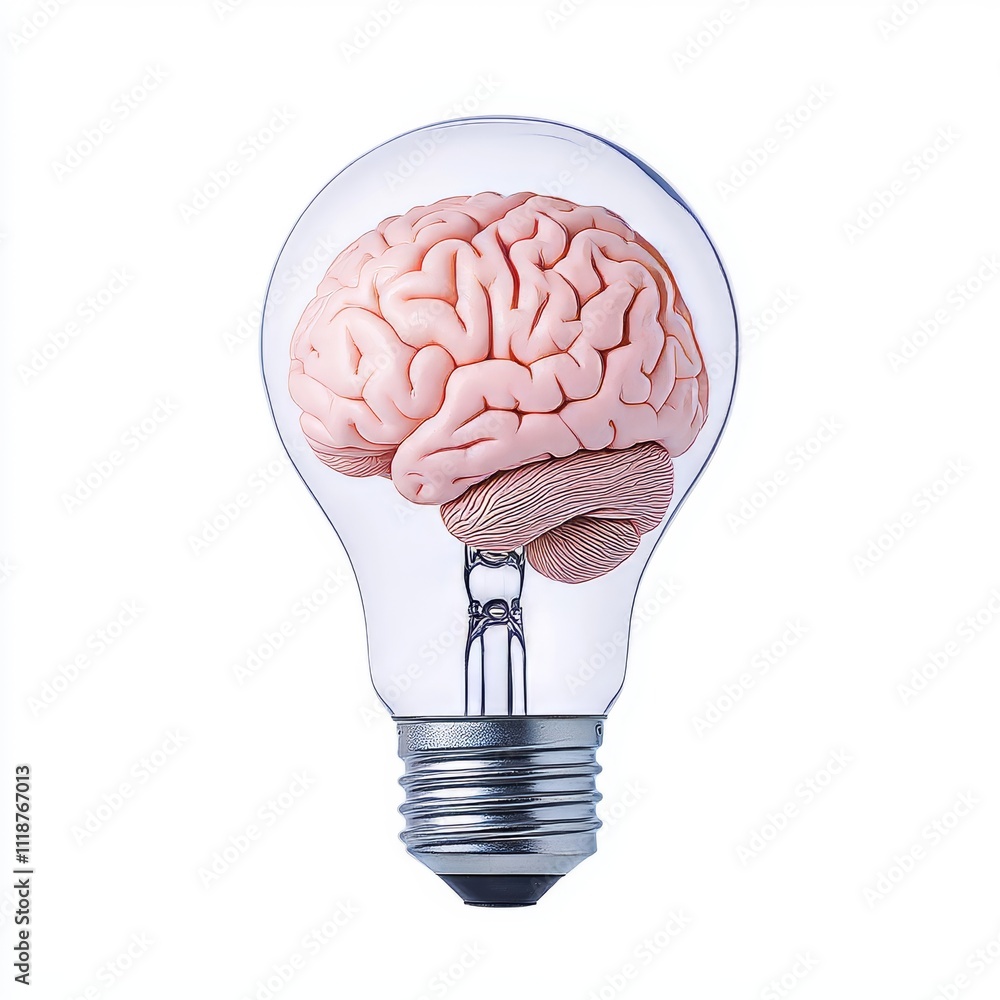 Poster an isolated lightbulb with a brain on a white background conveys a modern, clean design that represe