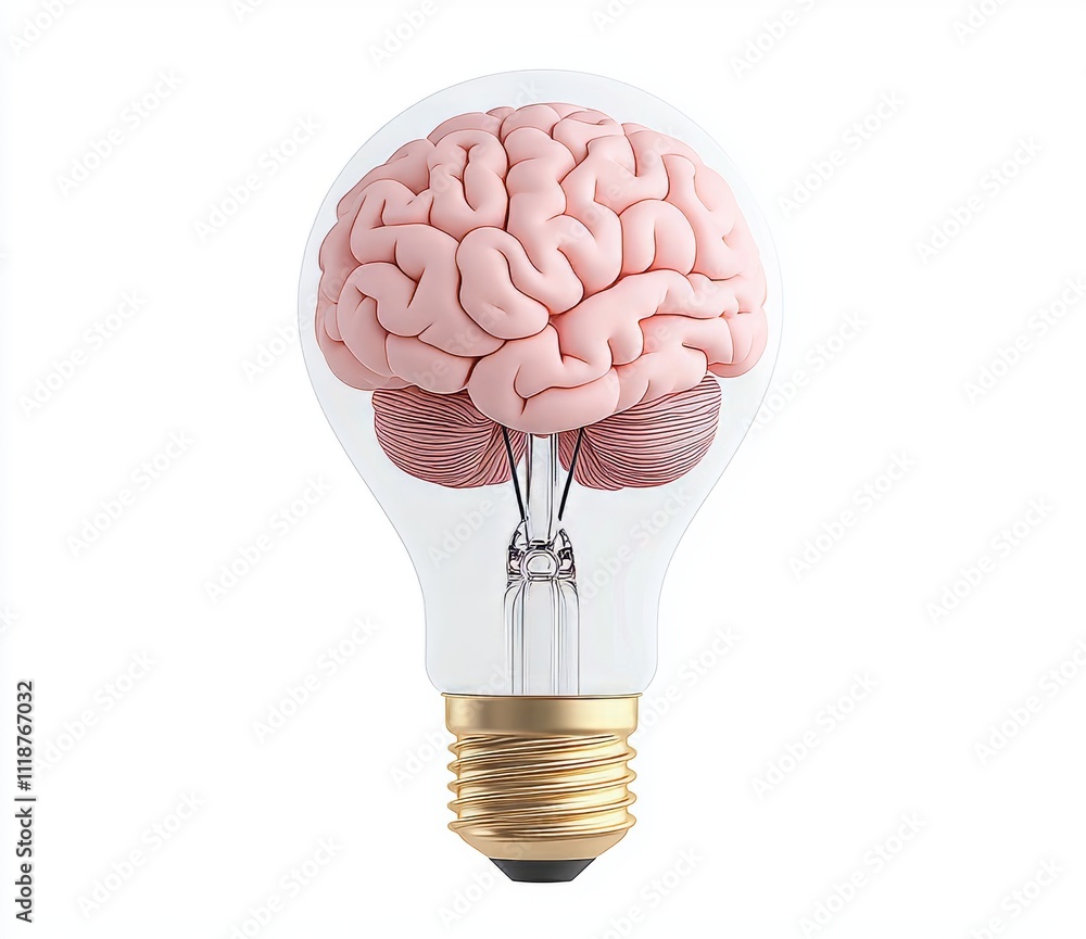 Poster the lamp and brain represent intellect and insight, embodying the concepts of innovation in business