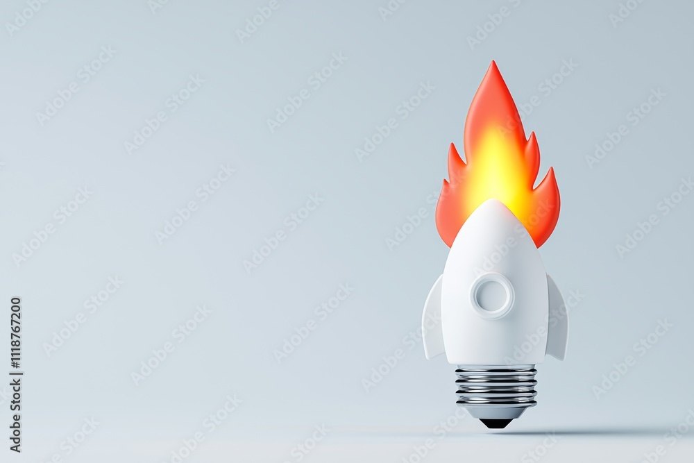 Aufkleber cutting-edge lightbulb rocket launch against a soft gray backdrop