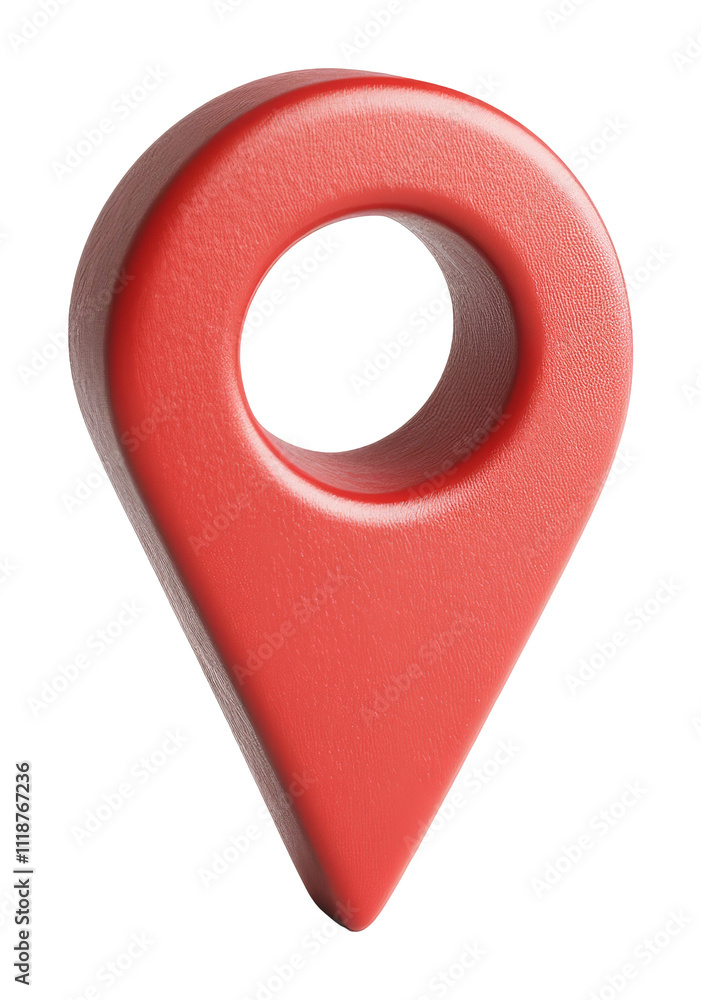 Poster Red location pin with realistic texture isolated on transparent background, navigation and mapping concept