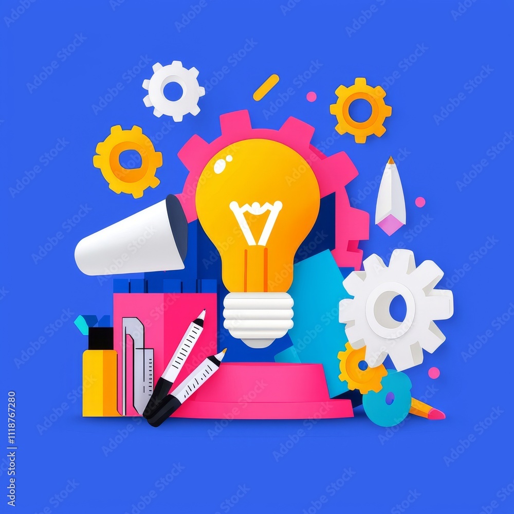 Aufkleber a lightbulb intertwined with gears and abstract forms, symbolizing creative thinking.