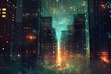 Visual Metaphor for Web Hosting Services Depicted Through Illustrated Cityscape