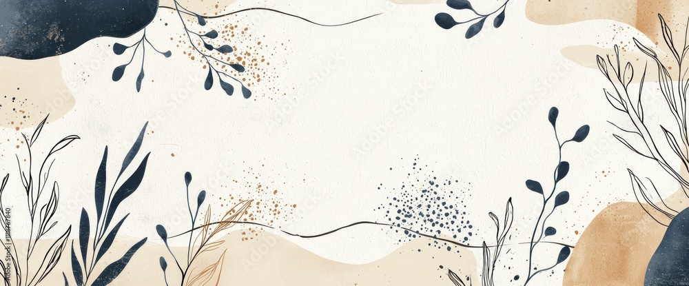 Poster abstract floral background with delicate leaves and neutral colors, enhancing visual appeal for desi